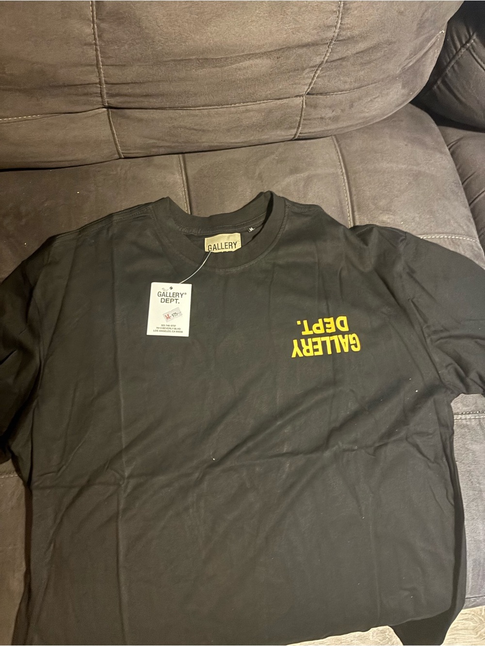 Gallery Dept Black Short Sleeve Tee with Yellow Chest Logo